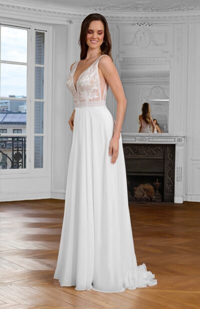 Robe de mariée bohème Malice, chez Sandra Mariages à CREIL Oise