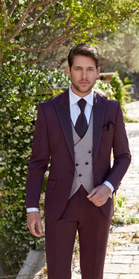 Costume de mariage bordeaux prune Bologne