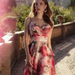 Robe de cocktail RO638 imprimé fleurs rose Créatif PARIS boutique Sandra Mariages CREIL Oise.