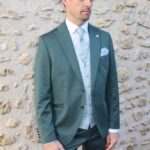 Costume de mariage Brice vert foncé 47% laine, tissu fabriqué en Italie
